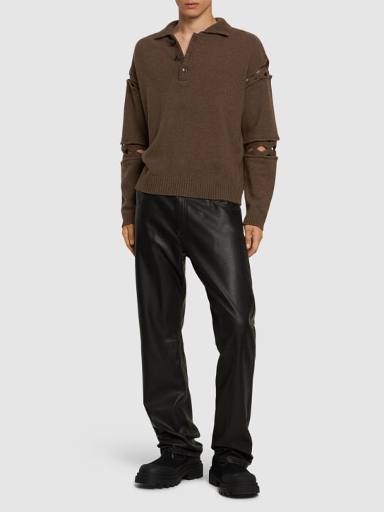 Andersson Bell: Cutout polo sweater - Brown - men_1 | Luisa Via Roma