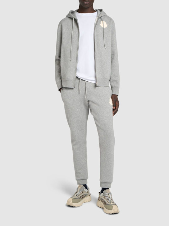 Moncler: Logo patch cotton zip-up hoodie - men_1 | Luisa Via Roma