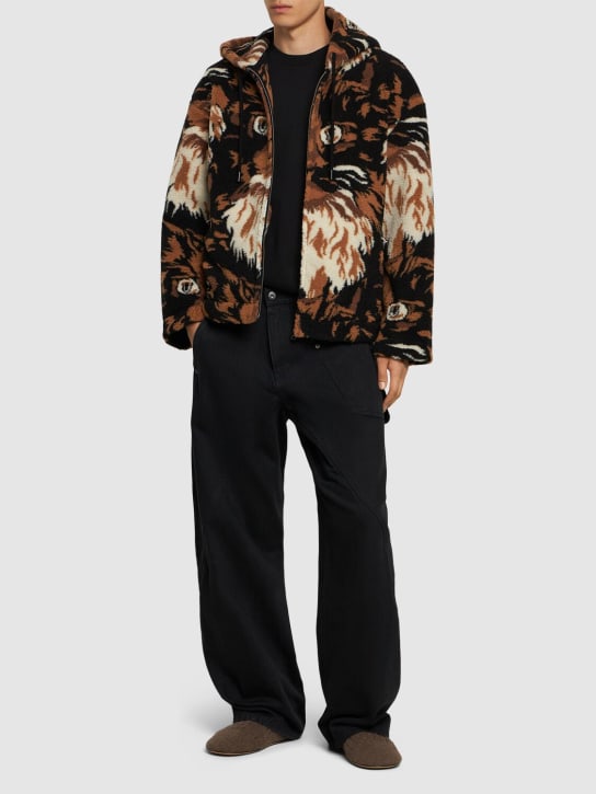 JW Anderson: Veste en acrylique mélangé imprimé à capuche - Marron - men_1 | Luisa Via Roma