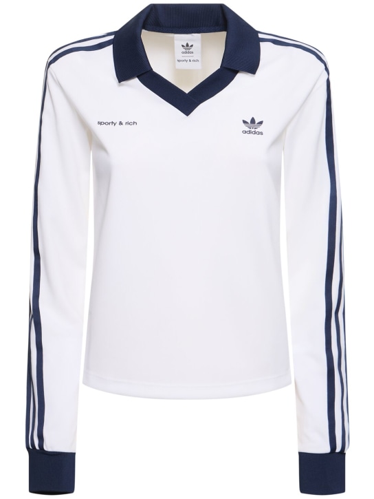 adidas Originals: Sporty & Rich long sleeve polo - White/Blue - women_0 | Luisa Via Roma