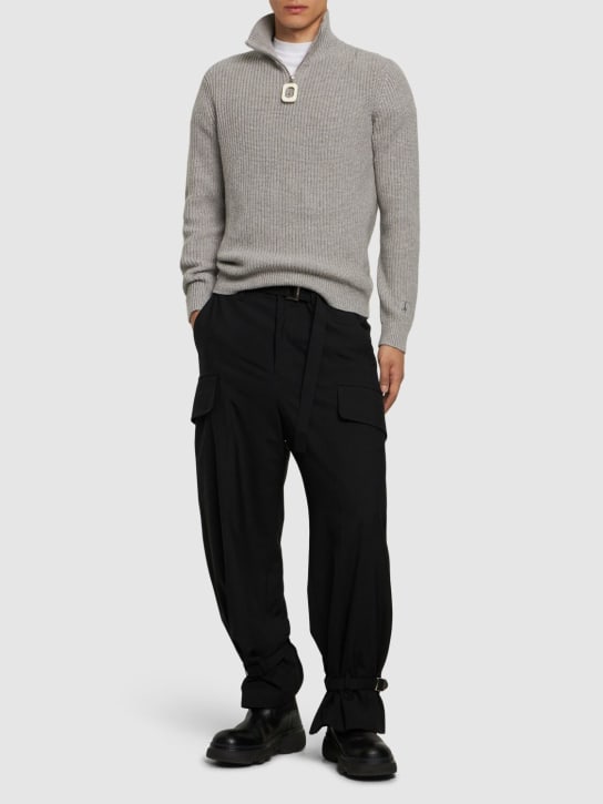 JW Anderson: Jwa cotton blend half zip sweater - Light Grey - men_1 | Luisa Via Roma