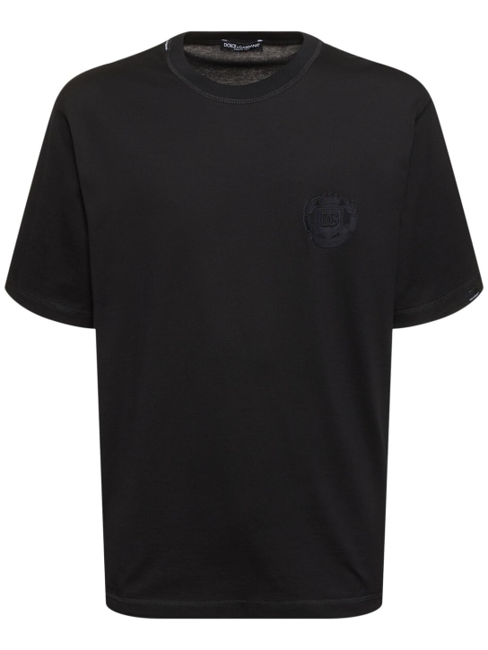 Dolce&Gabbana: Cotton jersey tonal logo t-shirt - Black - men_0 | Luisa Via Roma