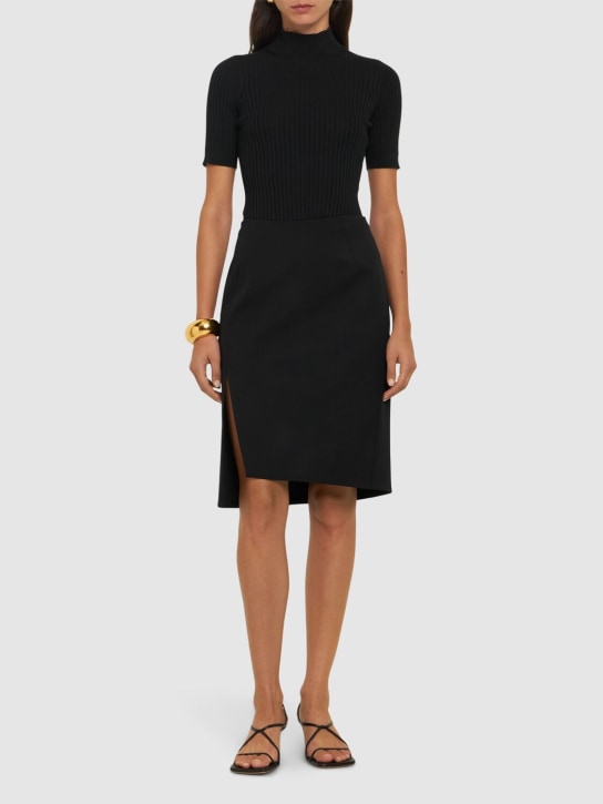 Versace: Jupe mi-longue en laine stretch - Noir - women_1 | Luisa Via Roma