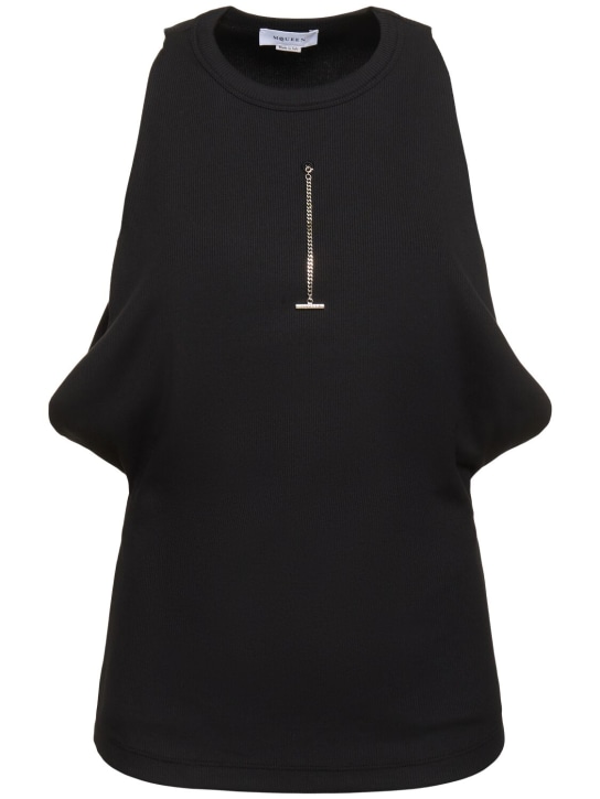 Alexander McQueen: Top in cotone stretch a costine - Nero - women_0 | Luisa Via Roma