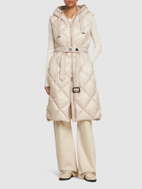 Max Mara: Tregil waterproof quilted long down vest - White - women_1 | Luisa Via Roma