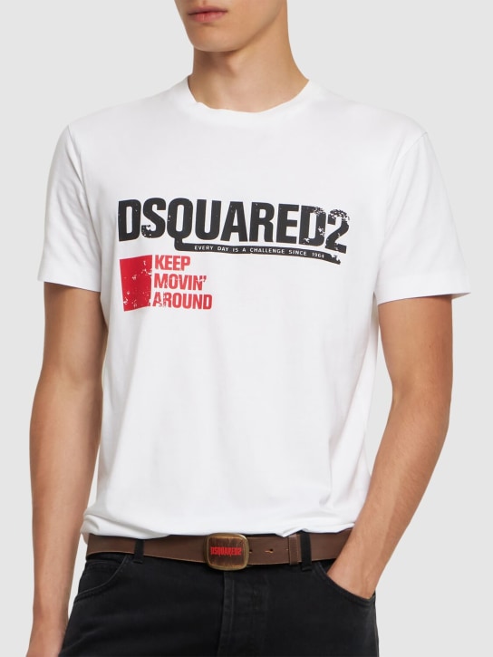 Dsquared2: 35mm Logo plaque leather belt - Brown - men_1 | Luisa Via Roma