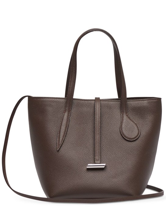 Little Liffner: Mini Sprout grained leather bag - Dark Brown - women_0 | Luisa Via Roma