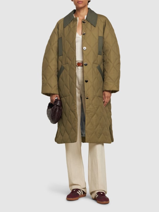 GANNI: Quilted raglan midi coat - Green - women_1 | Luisa Via Roma