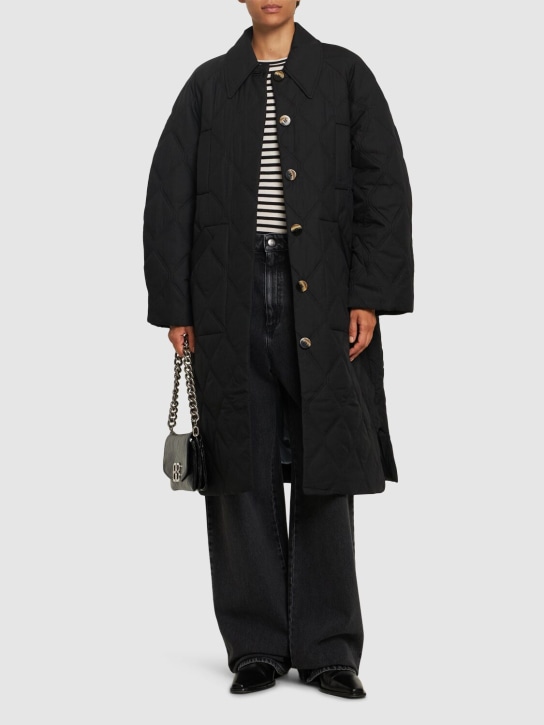 GANNI: Quilted raglan midi coat - Black - women_1 | Luisa Via Roma