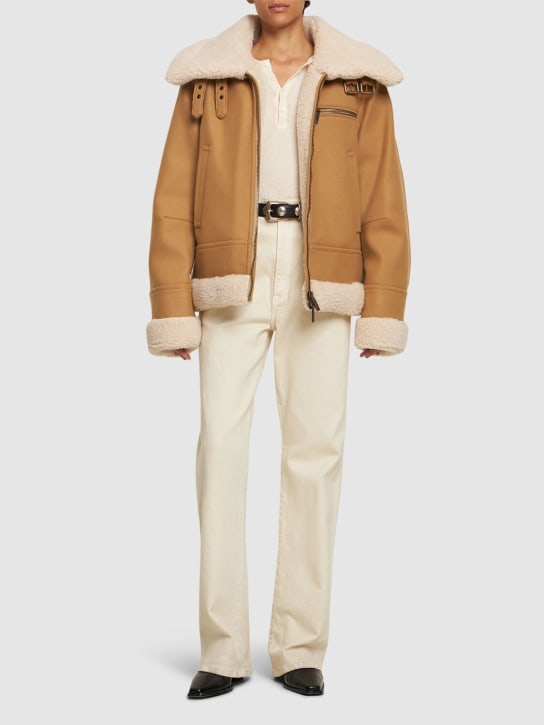 Dsquared2: Easy shearling aviator jacket - Camel - women_1 | Luisa Via Roma