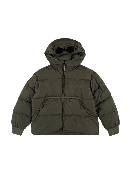 C.P. Company: Poly hooded down jacket w/goggles - Dark Green - kids-boys_0 | Luisa Via Roma