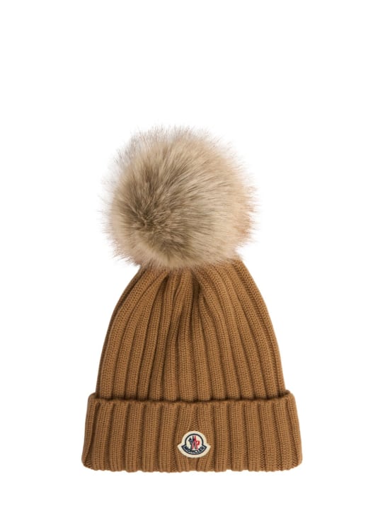 Moncler: Virgin wool beanie w/ pompom - women_0 | Luisa Via Roma