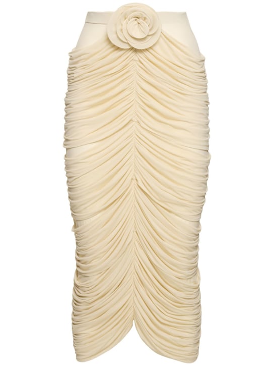 Magda Butrym: Draped jersey midi skirt w/ rose - Beige - women_0 | Luisa Via Roma