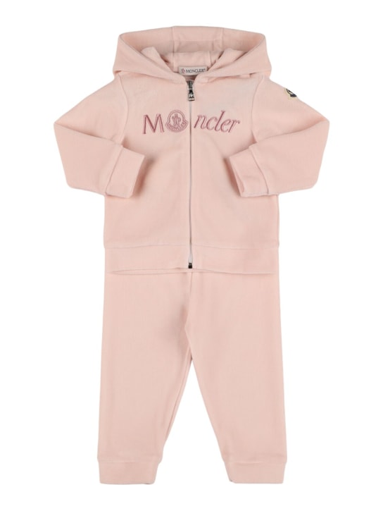 Moncler: Felpa e pantaloni in misto cotone con logo - kids-girls_0 | Luisa Via Roma