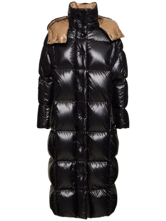 Moncler: Parnaiba nylon laqué long down jacket - Black - women_0 | Luisa Via Roma