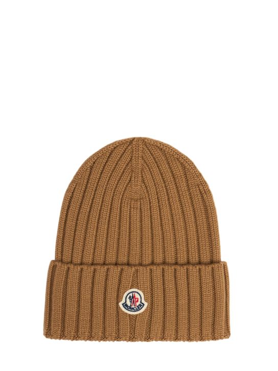 Moncler: Virgin wool beanie - Beige - women_0 | Luisa Via Roma