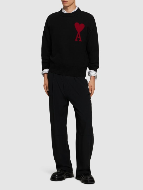 AMI Paris: Logo wool knit crewneck sweater - men_1 | Luisa Via Roma