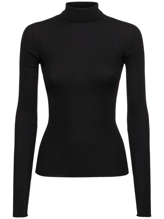 Sportmax: Flavia fitted rib wool t-neck sweater - Black - women_0 | Luisa Via Roma