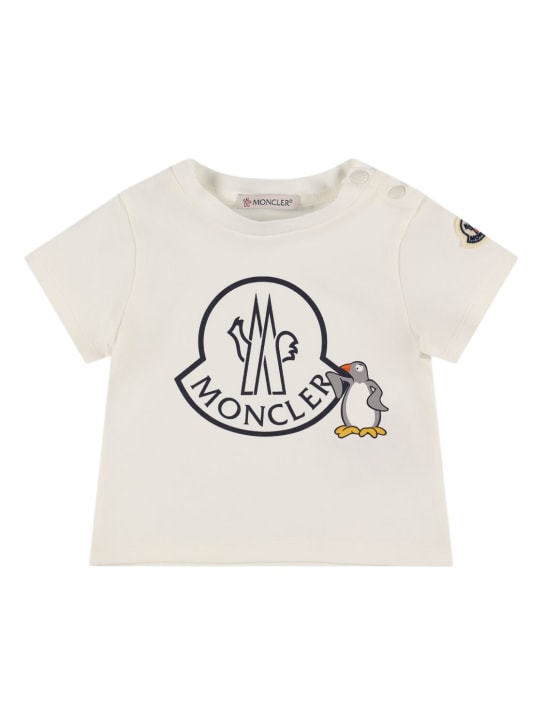 Moncler: T-Shirt aus Baumwollmischjersey mit Logo - Silk White - kids-boys_0 | Luisa Via Roma