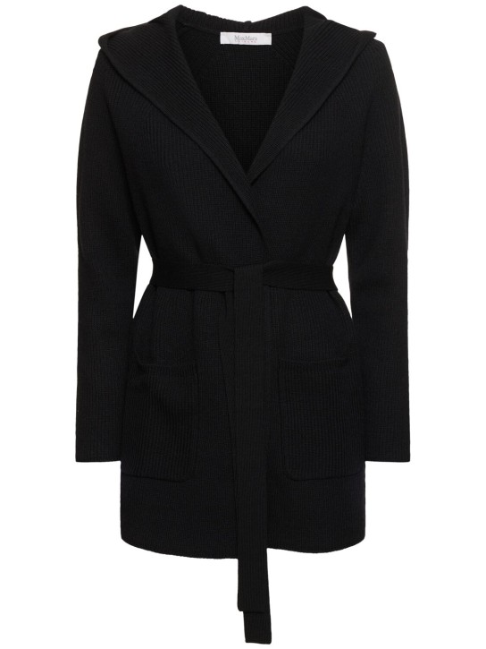 Max Mara: Finezza belted wool knit short coat - Black - women_0 | Luisa Via Roma