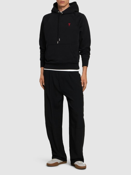 AMI Paris: Logo cotton hoodie - men_1 | Luisa Via Roma
