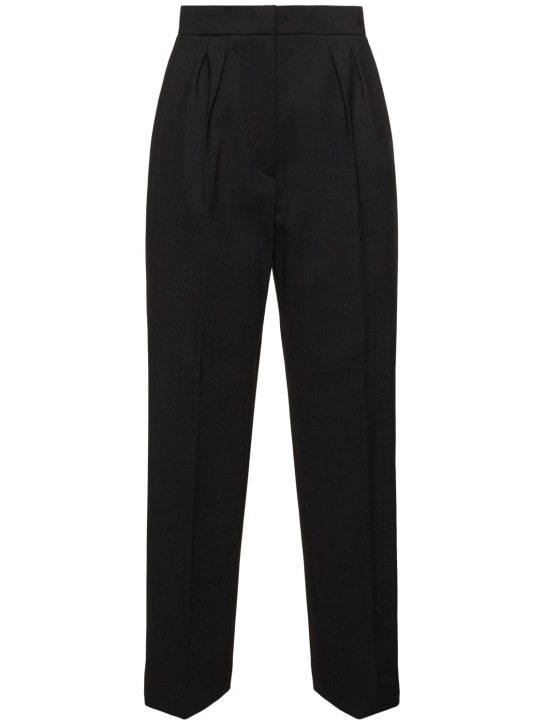 Max Mara: Pantalon droit en laine à plis Verbano - Noir - women_0 | Luisa Via Roma