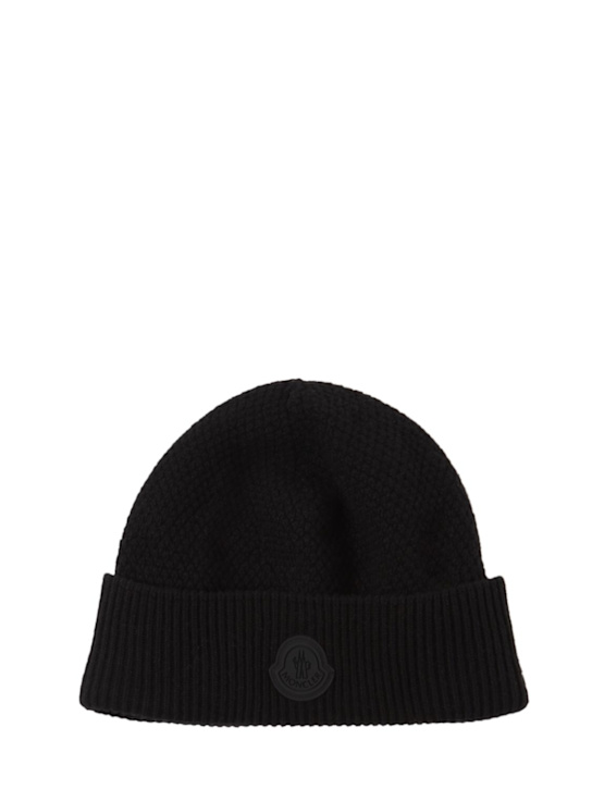 Moncler: Logo carded wool beanie - men_0 | Luisa Via Roma