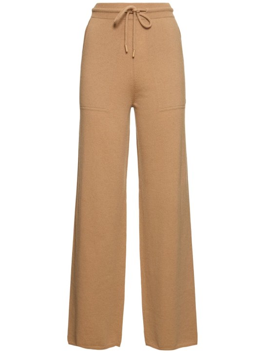 Max Mara: Rino wool knit wide jogger pants - Camel - women_0 | Luisa Via Roma