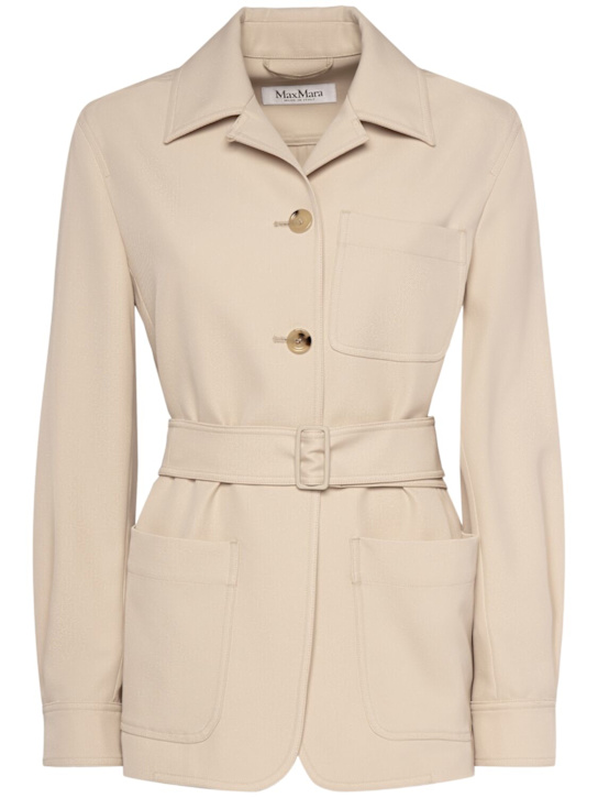 Max Mara: Pulvino gabardine safari jacket - Light Beige - women_0 | Luisa Via Roma