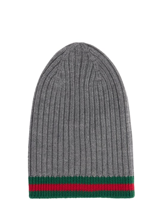 Gucci: Webbing wool beanie - Graphite - kids-boys_0 | Luisa Via Roma