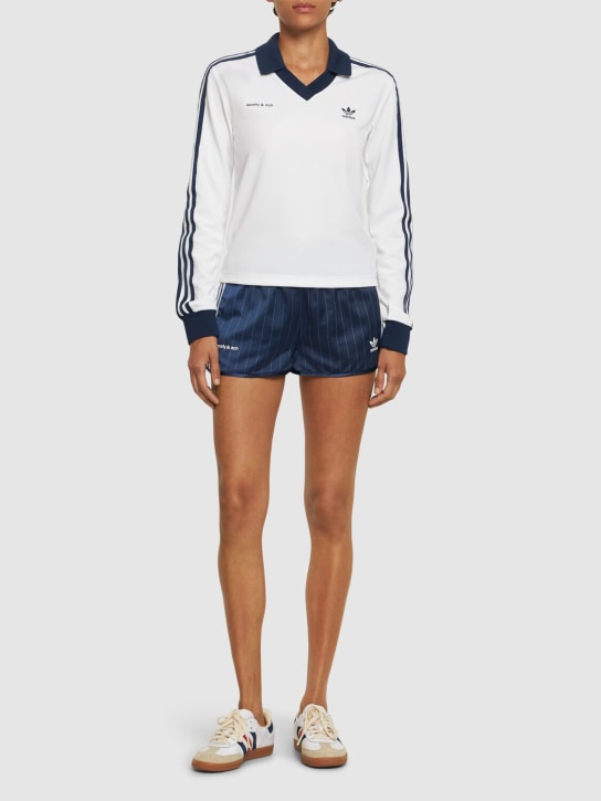 adidas Originals: Sporty & Rich long sleeve polo - White/Blue - women_1 | Luisa Via Roma