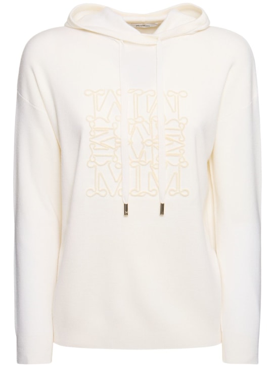 Max Mara: Pamir logo wool knit hoodie - White - women_0 | Luisa Via Roma