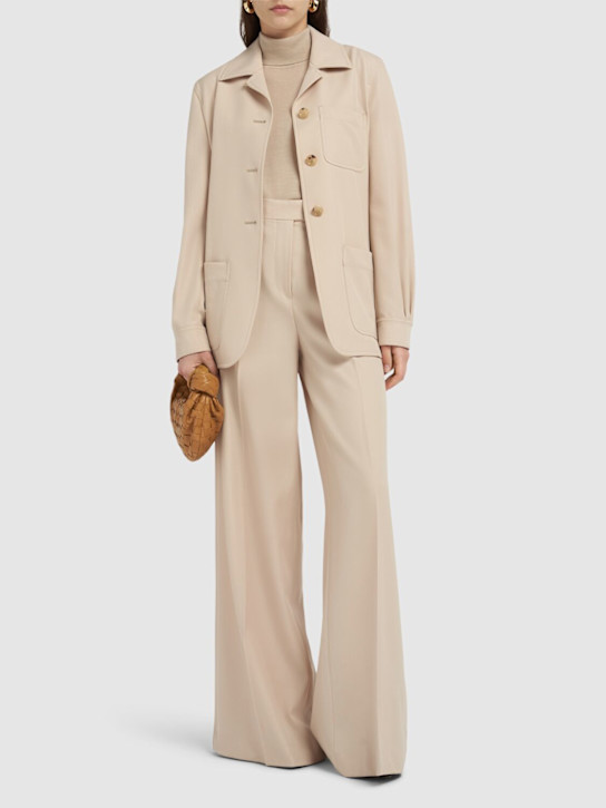 Max Mara: Ninfa gabardine wide pants - Light Beige - women_1 | Luisa Via Roma