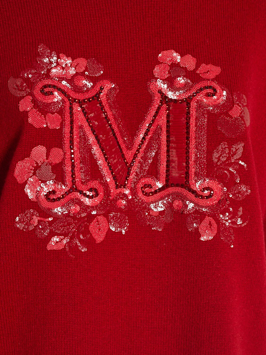 Max Mara: Quota logo knit crewneck sweater - Red - women_4 | Luisa Via Roma