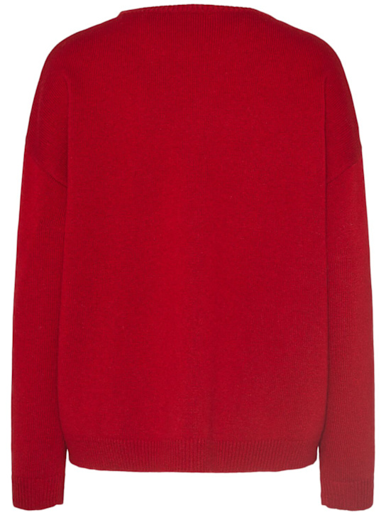 Max Mara: Quota logo knit crewneck sweater - Red - women_3 | Luisa Via Roma