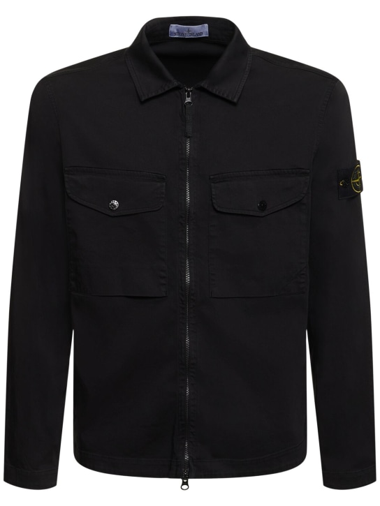 Stone Island: Stretch cotton zip-up overshirt - men_0 | Luisa Via Roma