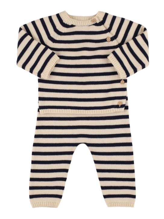 Petit Bateau: Maglia e pantaloni in misto cotone - Beige/Blu - kids-girls_0 | Luisa Via Roma