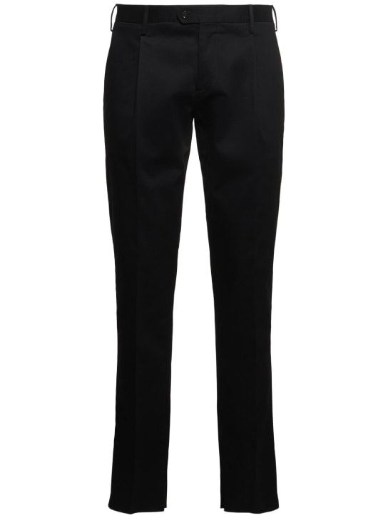 Lardini: Single pleat stretch cotton pants - Black - men_0 | Luisa Via Roma