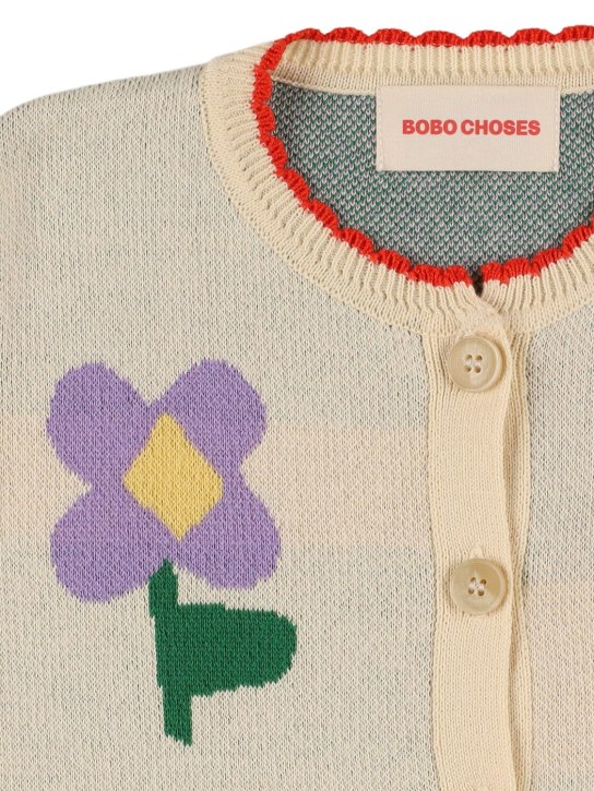 Bobo Choses: Flowers organic cotton knit cardigan - White - kids-girls_1 | Luisa Via Roma