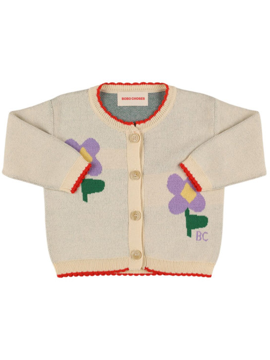 Bobo Choses: Flowers organic cotton knit cardigan - White - kids-girls_0 | Luisa Via Roma