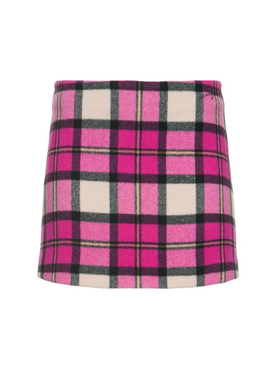 MSGM: Jupe courte en laine mélangée tartan - Fuchsia - women_0 | Luisa Via Roma