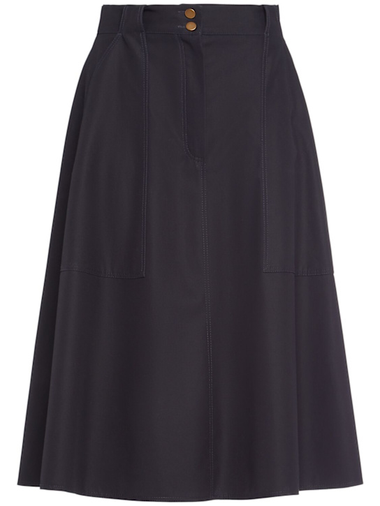 Max Mara: Gonna midi Cennare in twill di cotone - Navy - women_0 | Luisa Via Roma