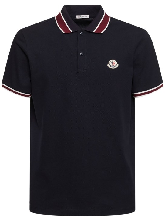 Moncler: Polo in cotone piqué - Blu Scuro - men_0 | Luisa Via Roma