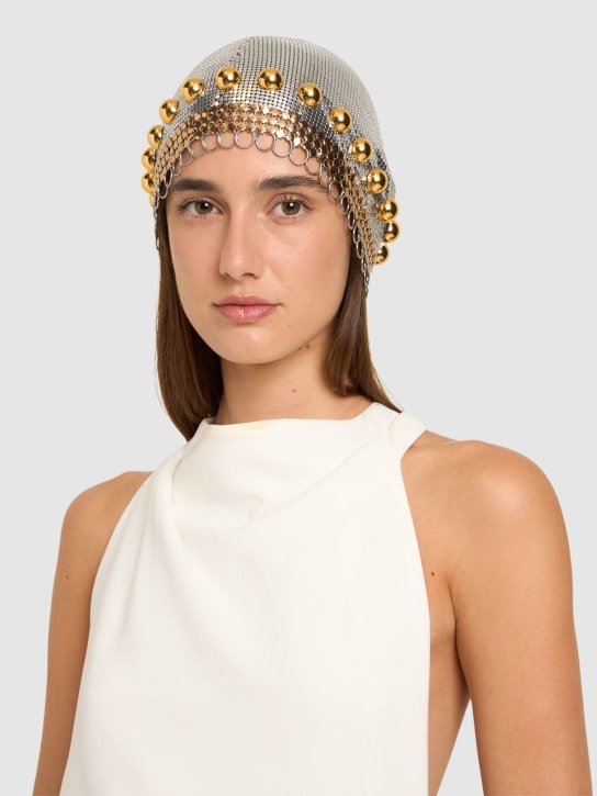 Rabanne: Bonnet mesh head piece - Silver - women_1 | Luisa Via Roma