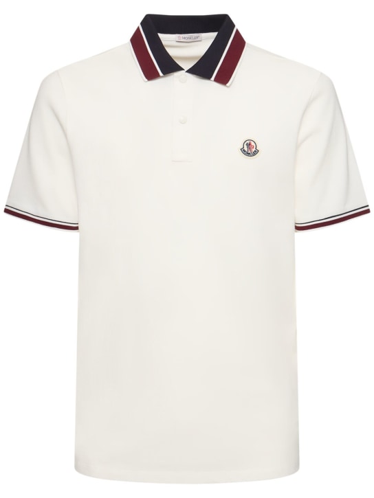 Moncler: Logo cotton piquet polo shirt - Silk White - men_0 | Luisa Via Roma