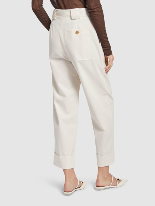 Max Mara: Palio cotton twill cropped pants - Ivory - women_2 | Luisa Via Roma