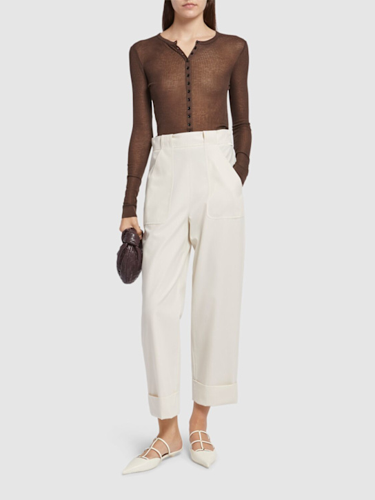 Max Mara: Palio cotton twill cropped pants - Ivory - women_1 | Luisa Via Roma
