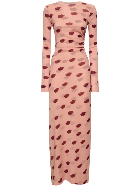 Stella McCartney: Lip print mesh long dress - Pink/Multi - women_0 | Luisa Via Roma