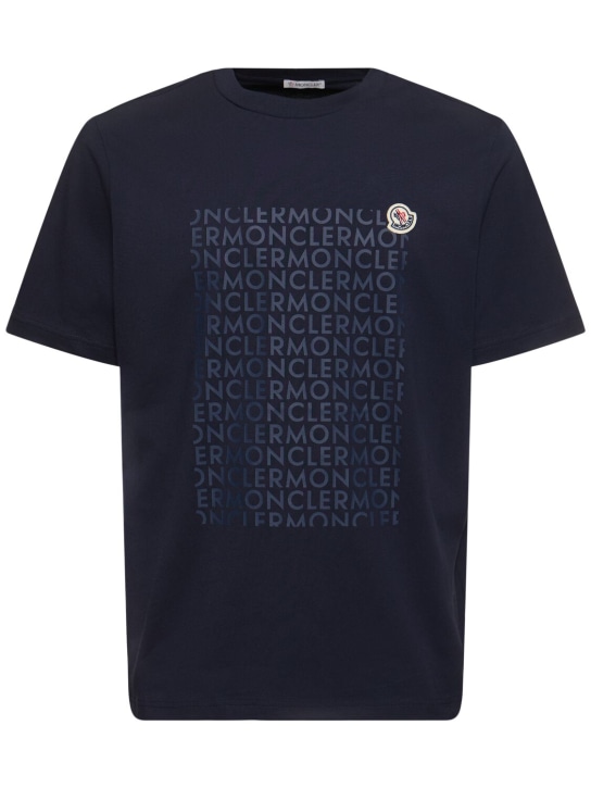 Moncler: Logo cotton jersey t-shirt - Blue - men_0 | Luisa Via Roma