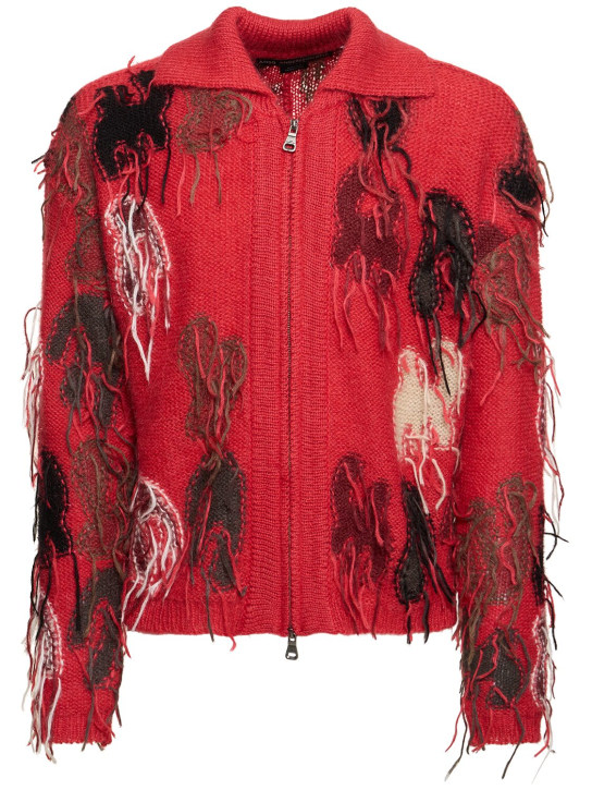 Andersson Bell: Rainbow intarsia zip up cardigan - Red - men_0 | Luisa Via Roma